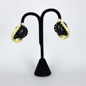 Vintage 1950s Rhinestone Black Lucite Earrings